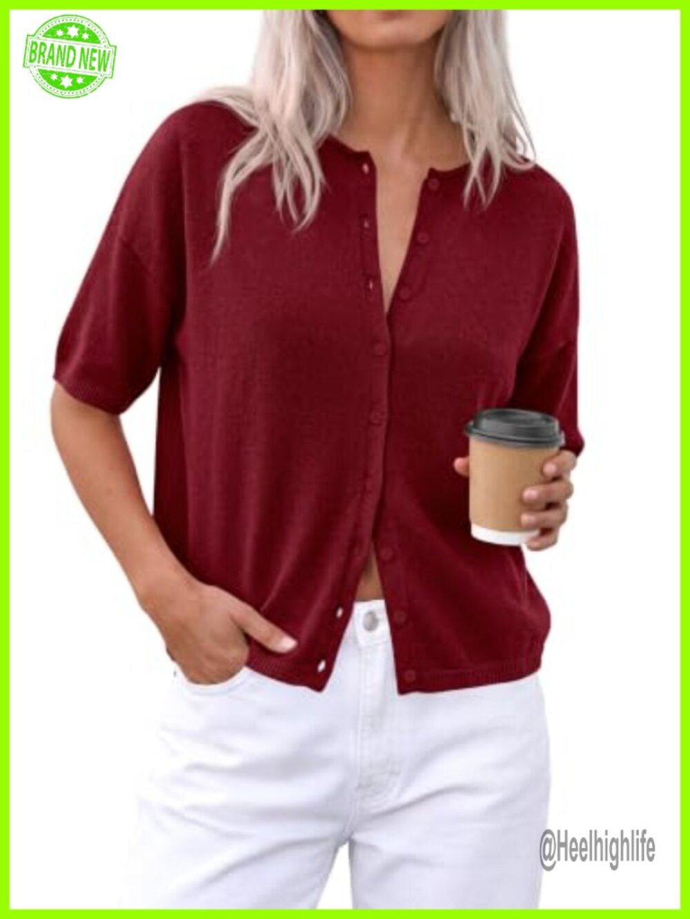 Women's Short Sleeve Button Down Cardigan Knit Sweater
